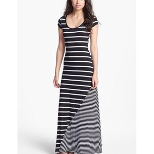 Everleigh Blue and Green Striped Scoop Neck Cap Sleeve Maxi Dress